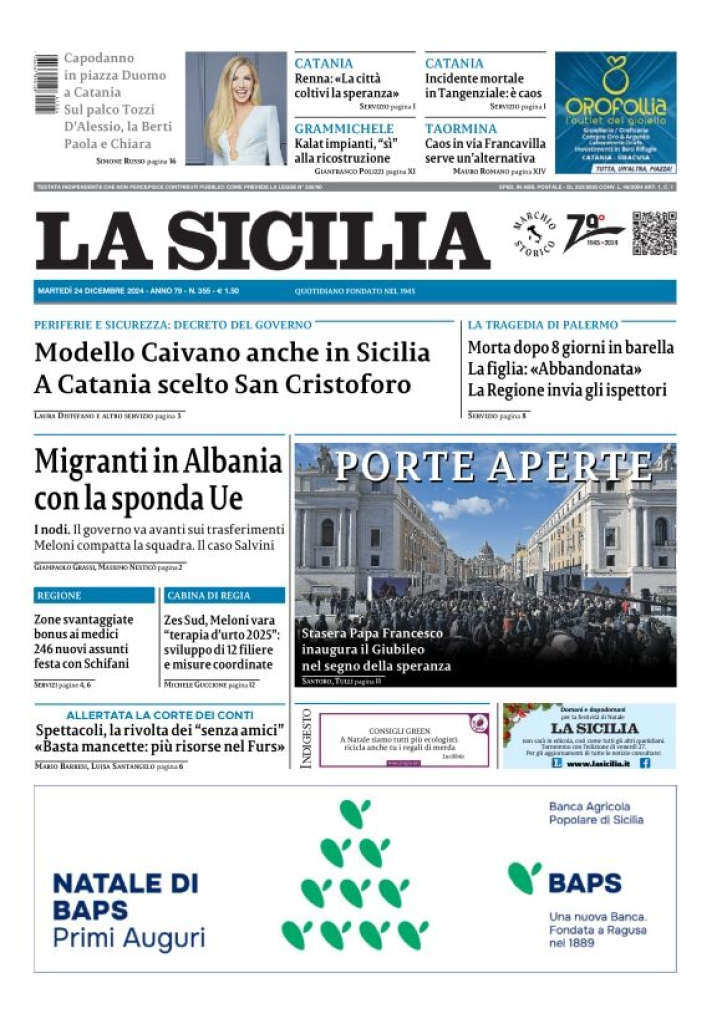 Prima-pagina-la-sicilia-edizione-palermo-di-oggi-24-12-2024