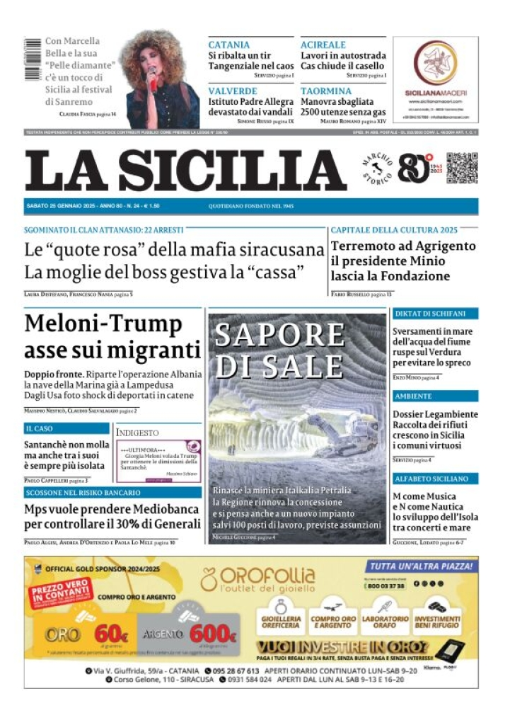 Prima-pagina-la-sicilia-edizione-palermo-di-oggi-25-01-2025