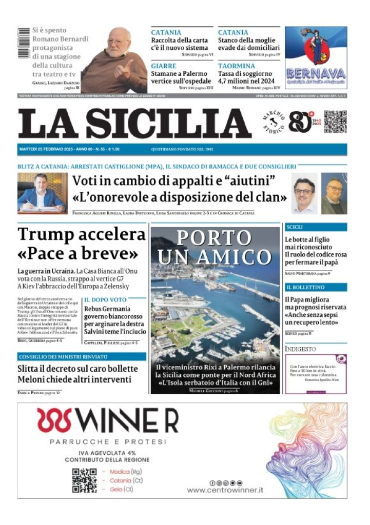 Prima-pagina-la-sicilia-edizione-palermo-di-oggi-25-02-2025