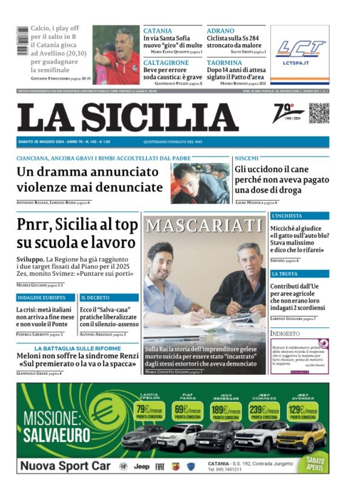 Prima-pagina-la-sicilia-edizione-palermo-di-oggi-25-05-2024