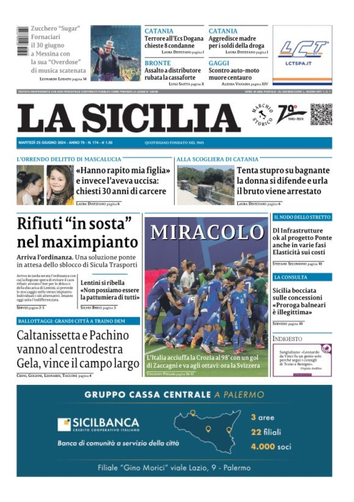 Prima-pagina-la-sicilia-edizione-palermo-di-oggi-25-06-2024