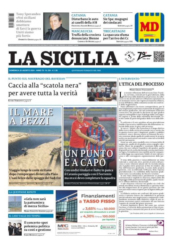 Prima-pagina-la-sicilia-edizione-palermo-di-oggi-25-08-2024