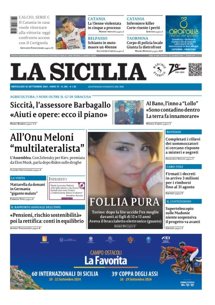 Prima-pagina-la-sicilia-edizione-palermo-di-oggi-25-09-2024