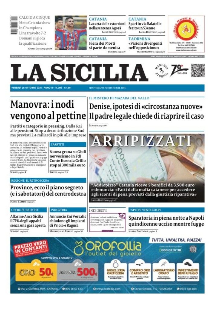 Prima-pagina-la-sicilia-edizione-palermo-di-oggi-25-10-2024