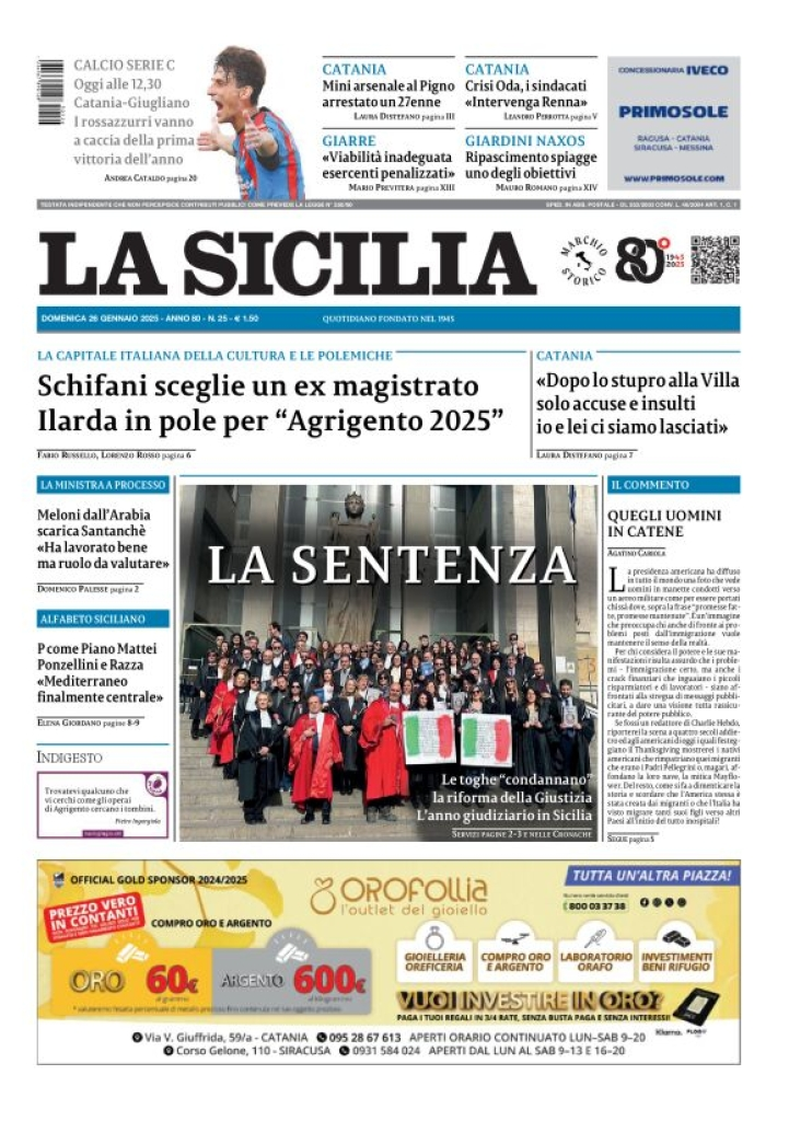 Prima-pagina-la-sicilia-edizione-palermo-di-oggi-26-01-2025