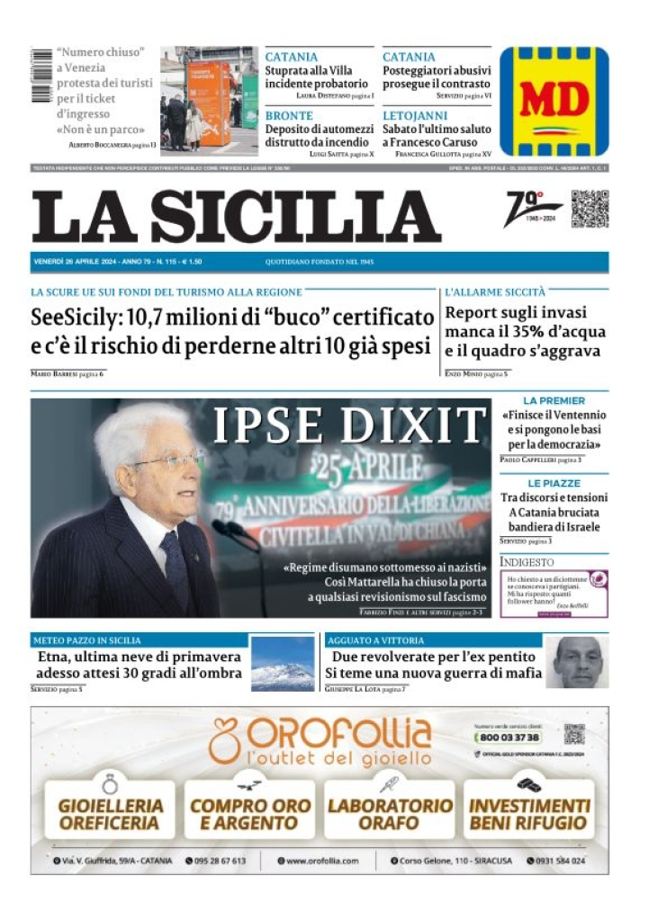 Prima-pagina-la-sicilia-edizione-palermo-di-oggi-26-04-2024