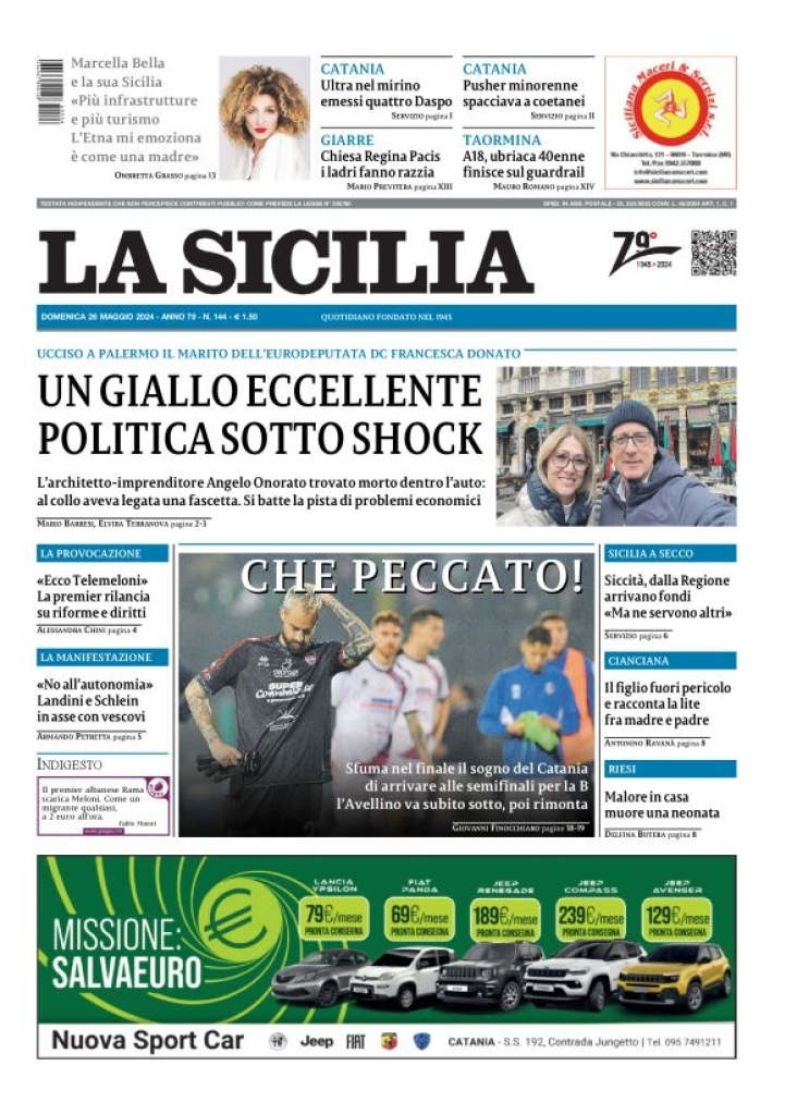 Prima-pagina-la-sicilia-edizione-palermo-di-oggi-26-05-2024