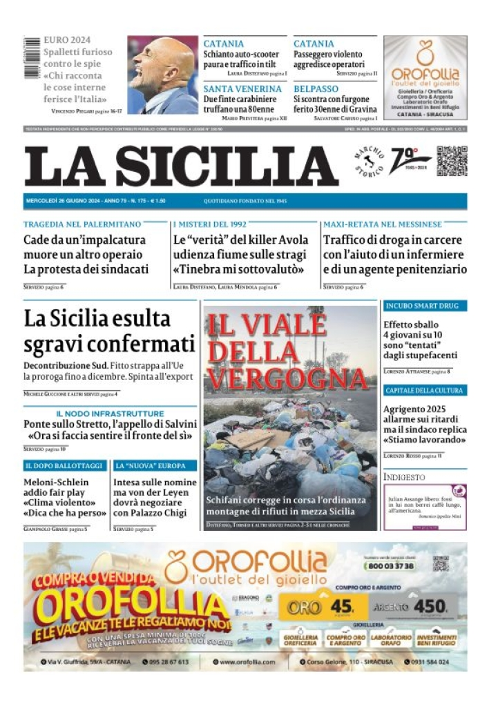 Prima-pagina-la-sicilia-edizione-palermo-di-oggi-26-06-2024