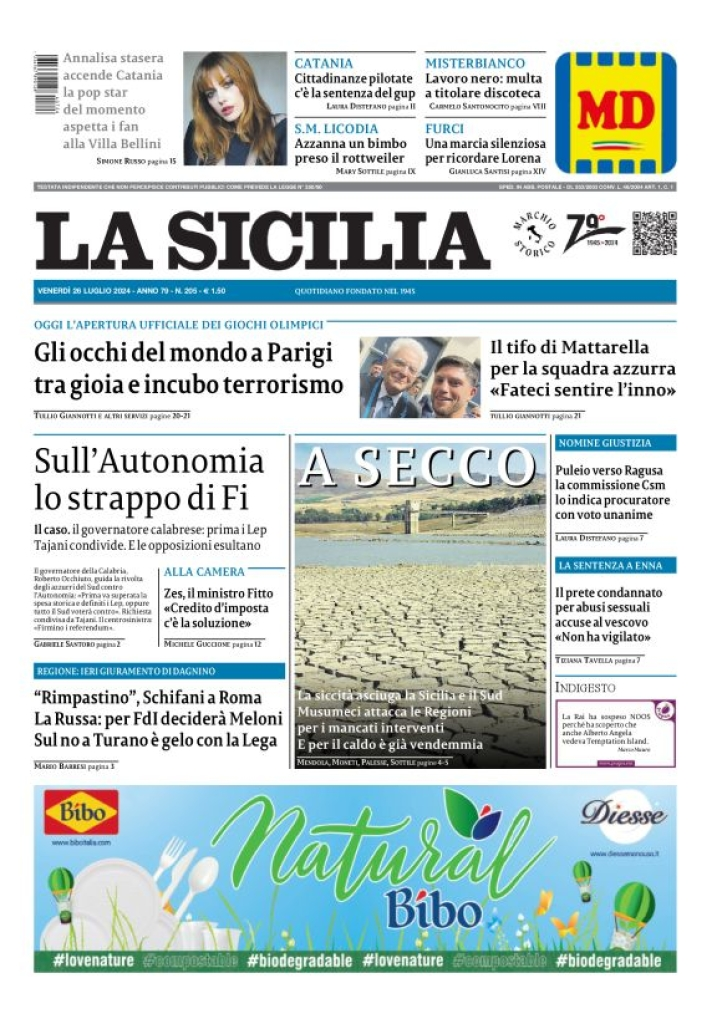 Prima-pagina-la-sicilia-edizione-palermo-di-oggi-26-07-2024