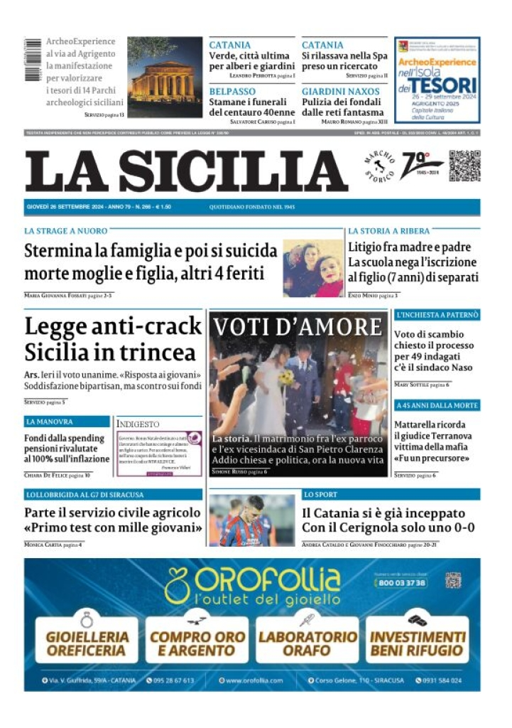 Prima-pagina-la-sicilia-edizione-palermo-di-oggi-26-09-2024