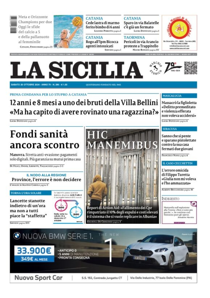 Prima-pagina-la-sicilia-edizione-palermo-di-oggi-26-10-2024