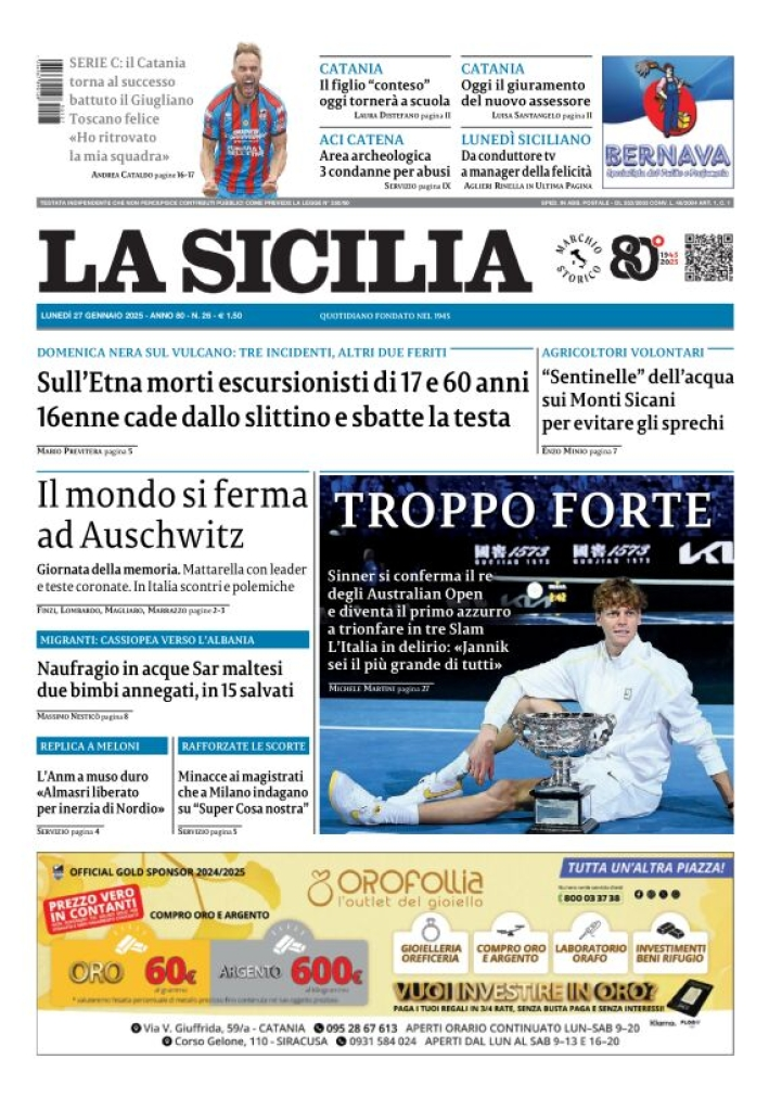 Prima-pagina-la-sicilia-edizione-palermo-di-oggi-27-01-2025