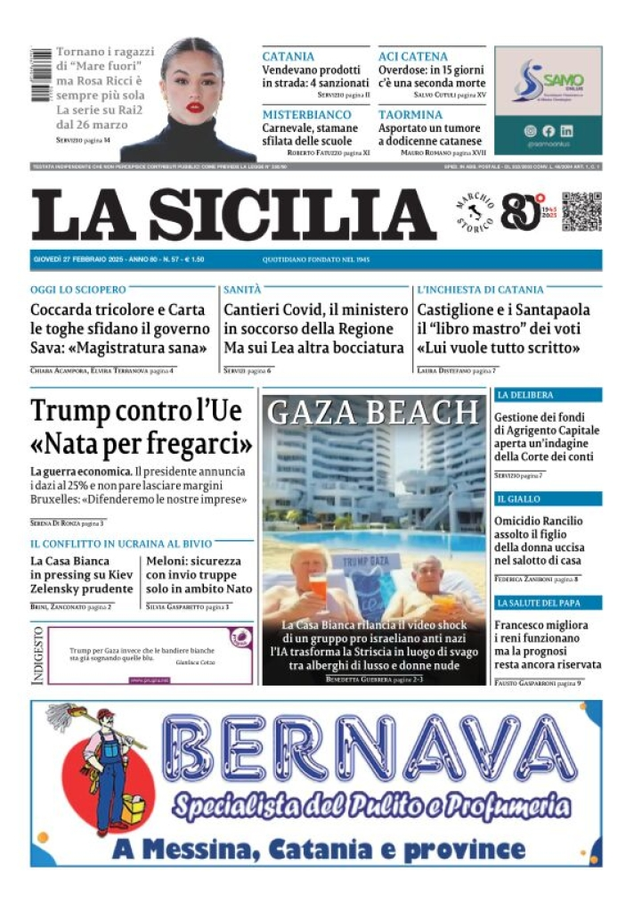 Prima-pagina-la-sicilia-edizione-palermo-di-oggi-27-02-2025