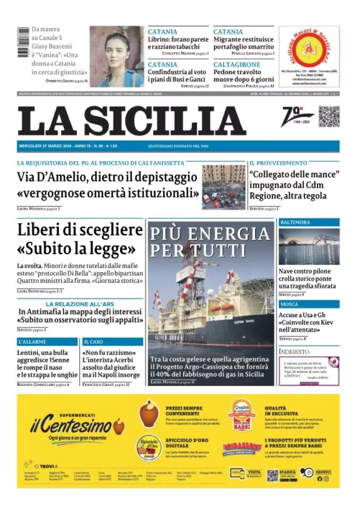 Prima-pagina-la-sicilia-edizione-palermo-di-oggi-27-03-2024