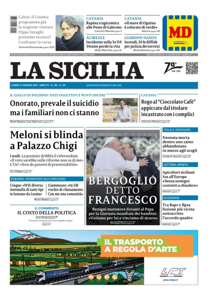 Prima-pagina-la-sicilia-edizione-palermo-di-oggi-27-05-2024