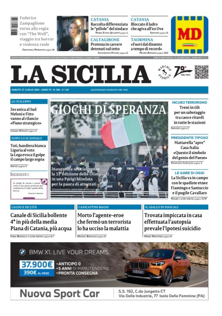 Prima-pagina-la-sicilia-edizione-palermo-di-oggi-27-07-2024