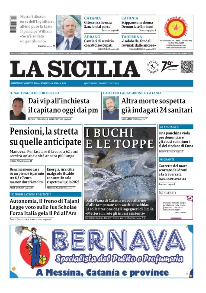 Prima-pagina-la-sicilia-edizione-palermo-di-oggi-27-08-2024