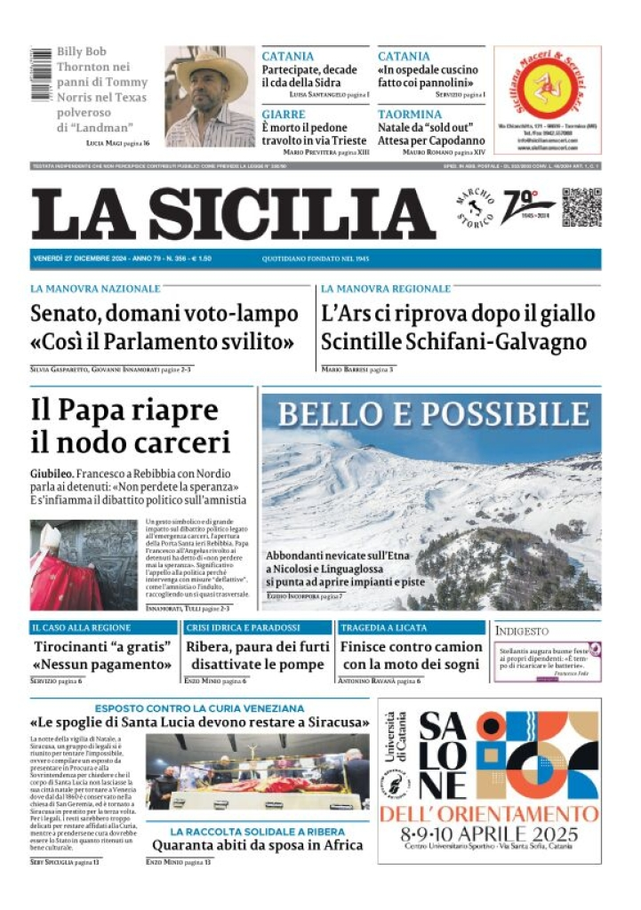 Prima-pagina-la-sicilia-edizione-palermo-di-oggi-27-12-2024