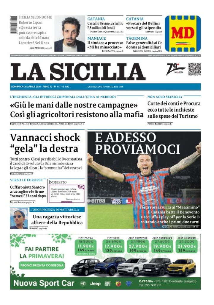 Prima-pagina-la-sicilia-edizione-palermo-di-oggi-28-04-2024