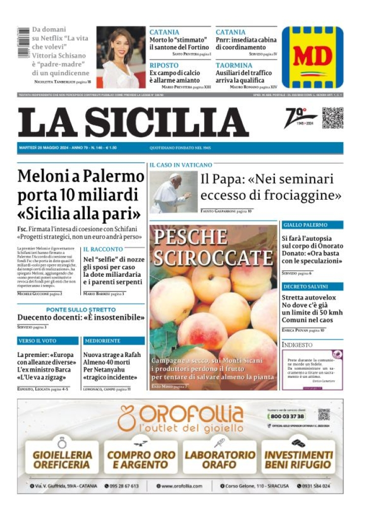 Prima-pagina-la-sicilia-edizione-palermo-di-oggi-28-05-2024