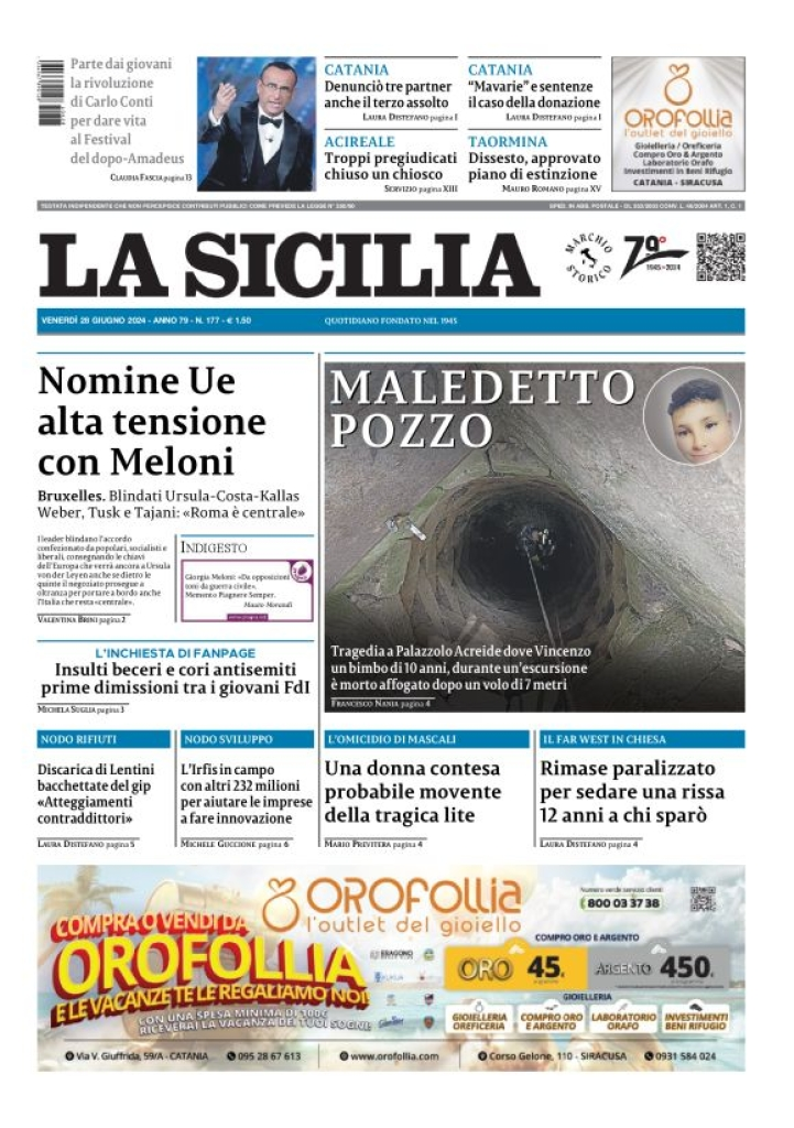 Prima-pagina-la-sicilia-edizione-palermo-di-oggi-28-06-2024