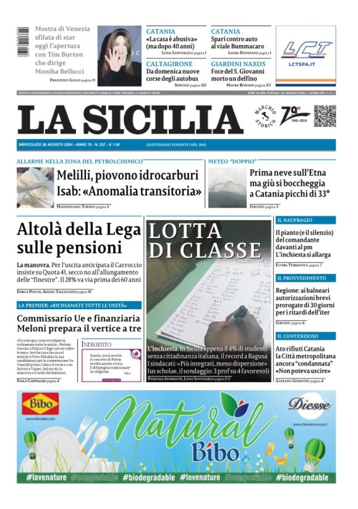 Prima-pagina-la-sicilia-edizione-palermo-di-oggi-28-08-2024