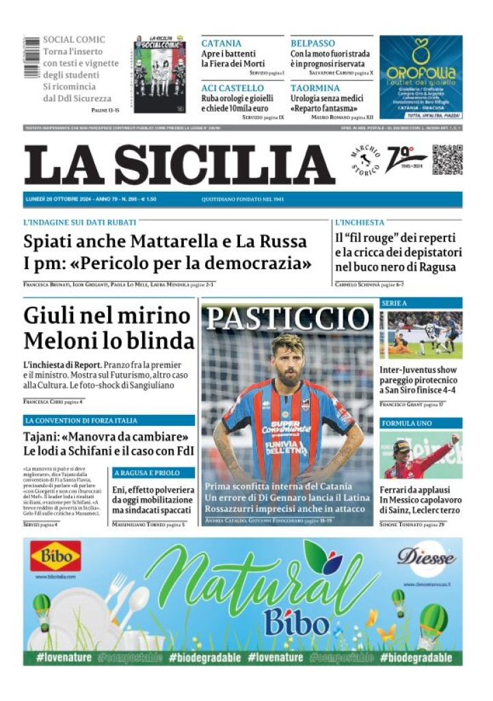 Prima-pagina-la-sicilia-edizione-palermo-di-oggi-28-10-2024