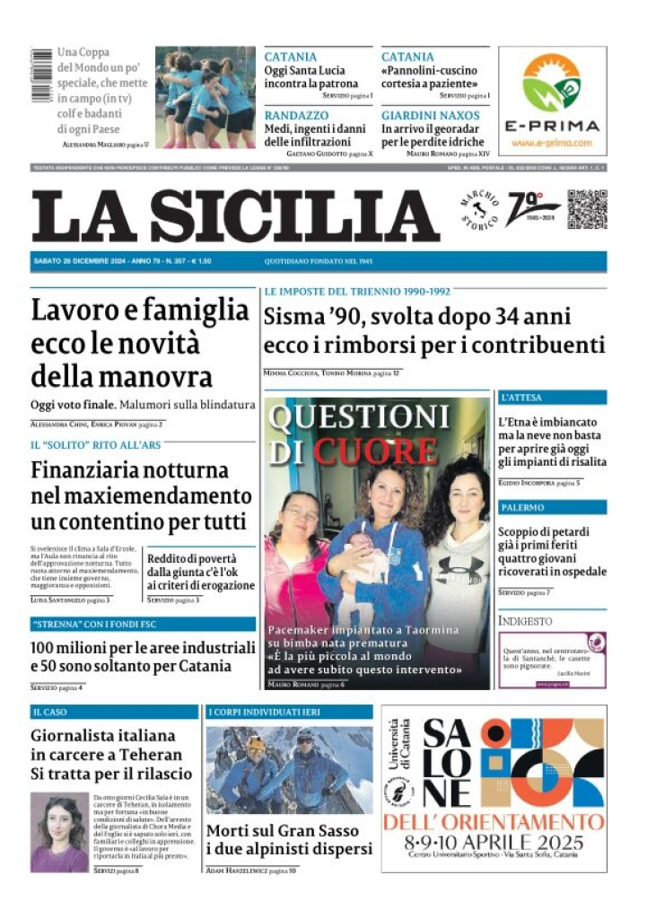 Prima-pagina-la-sicilia-edizione-palermo-di-oggi-28-12-2024