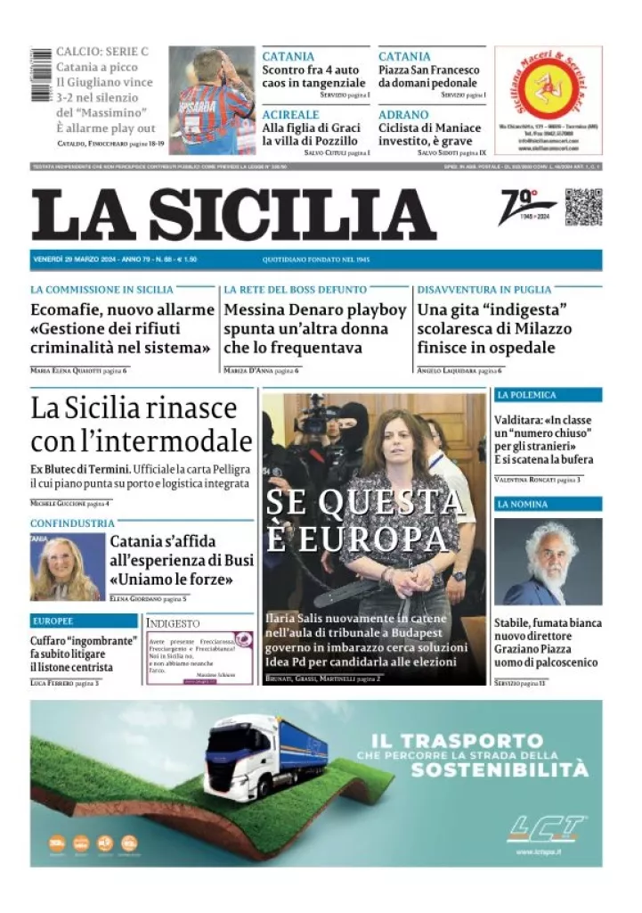 Prima-pagina-la-sicilia-edizione-palermo-di-oggi-29-03-2024