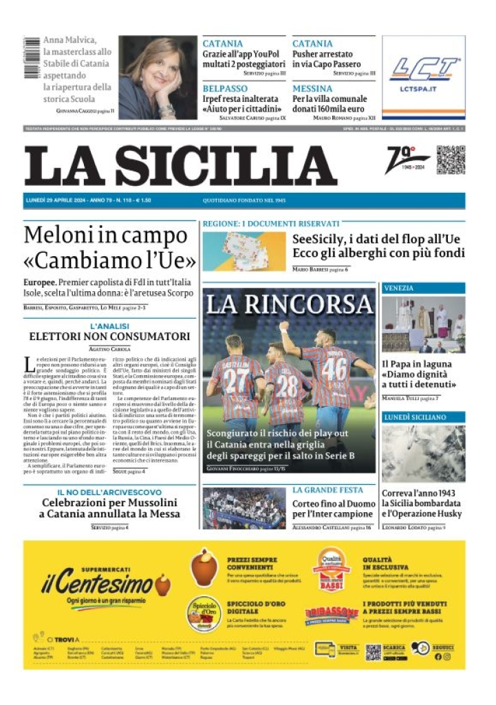 Prima-pagina-la-sicilia-edizione-palermo-di-oggi-29-04-2024