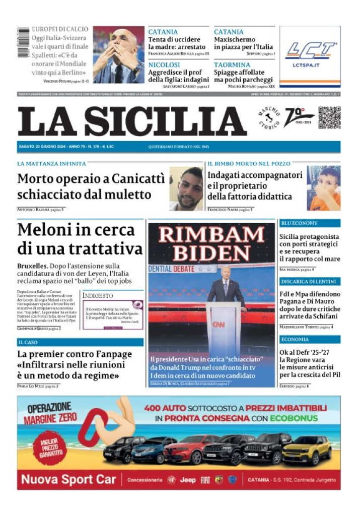 Prima-pagina-la-sicilia-edizione-palermo-di-oggi-29-06-2024