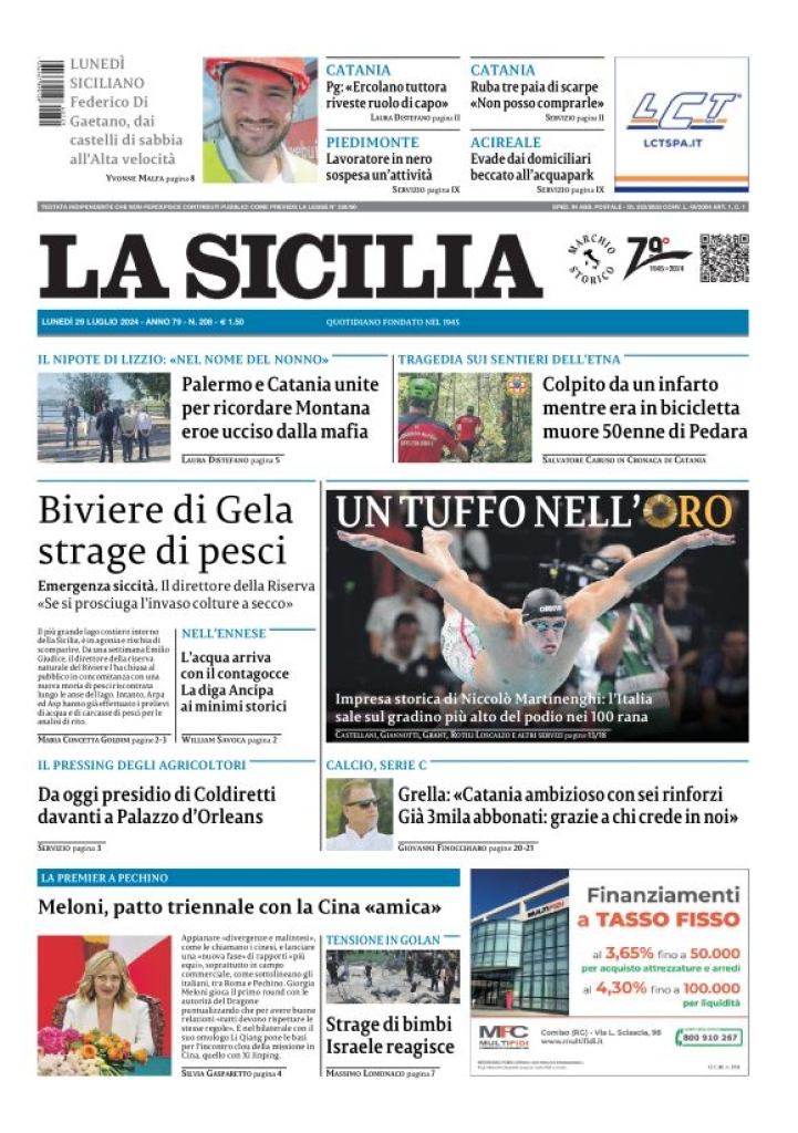 Prima-pagina-la-sicilia-edizione-palermo-di-oggi-29-07-2024