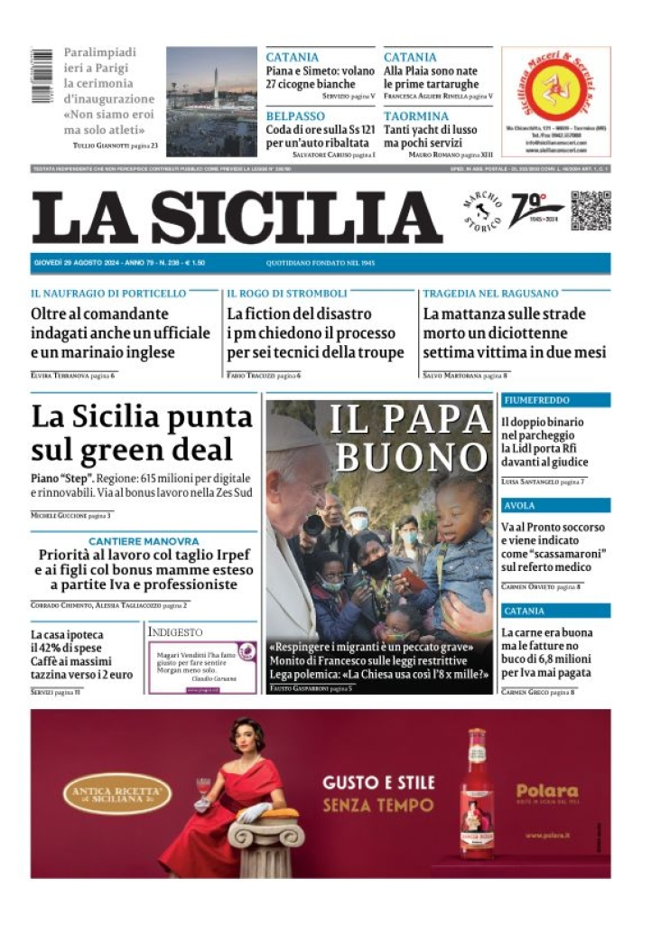 Prima-pagina-la-sicilia-edizione-palermo-di-oggi-29-08-2024