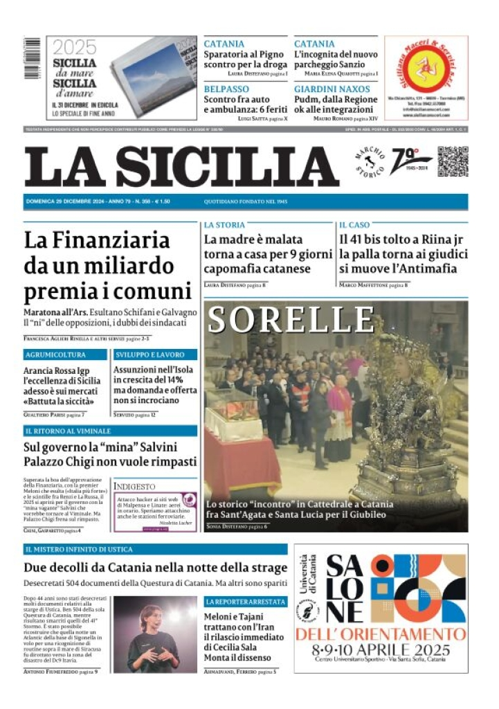 Prima-pagina-la-sicilia-edizione-palermo-di-oggi-29-12-2024