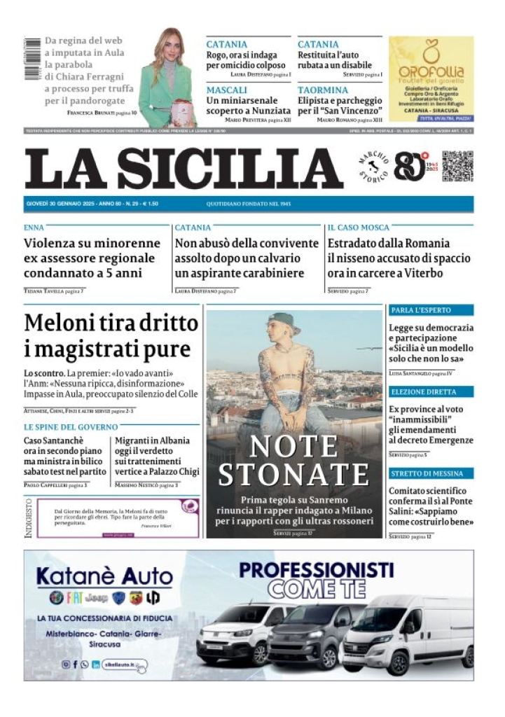 Prima-pagina-la-sicilia-edizione-palermo-di-oggi-30-01-2025