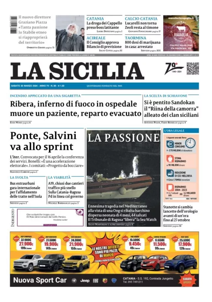 Prima-pagina-la-sicilia-edizione-palermo-di-oggi-30-03-2024