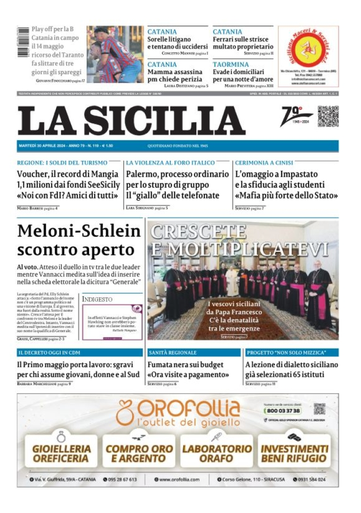 Prima-pagina-la-sicilia-edizione-palermo-di-oggi-30-04-2024