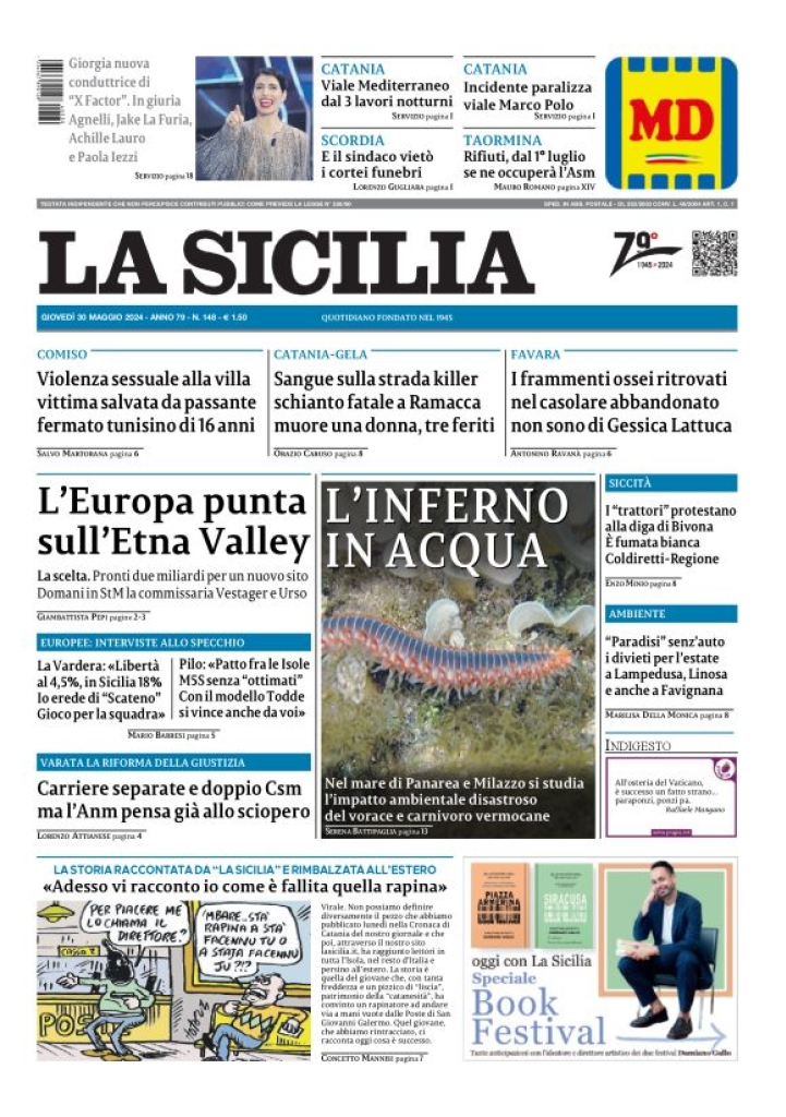 Prima-pagina-la-sicilia-edizione-palermo-di-oggi-30-05-2024