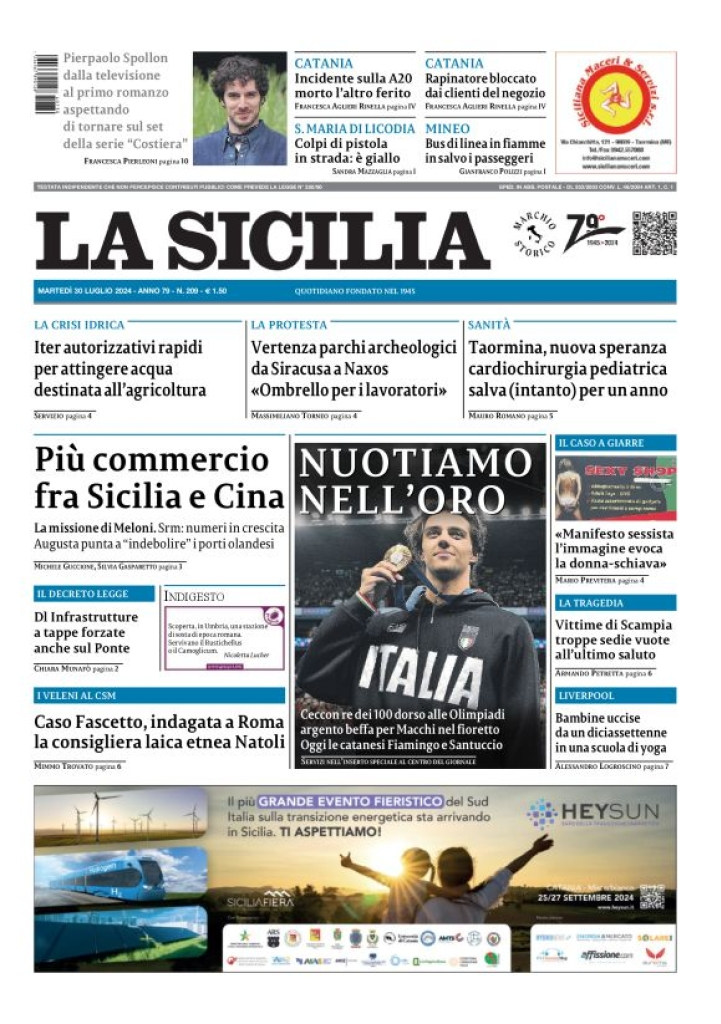 Prima-pagina-la-sicilia-edizione-palermo-di-oggi-30-07-2024