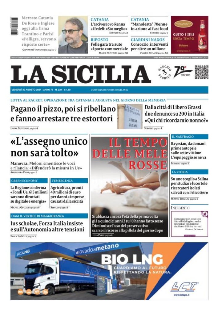 Prima-pagina-la-sicilia-edizione-palermo-di-oggi-30-08-2024