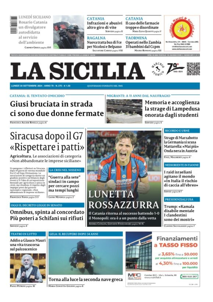 Prima-pagina-la-sicilia-edizione-palermo-di-oggi-30-09-2024