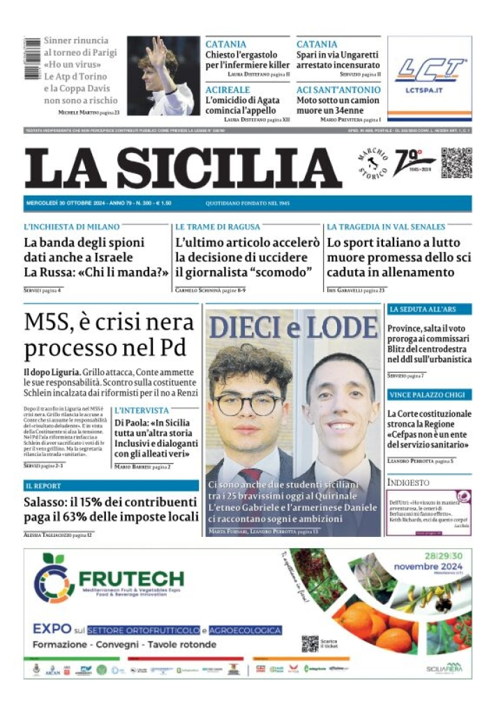 Prima-pagina-la-sicilia-edizione-palermo-di-oggi-30-10-2024