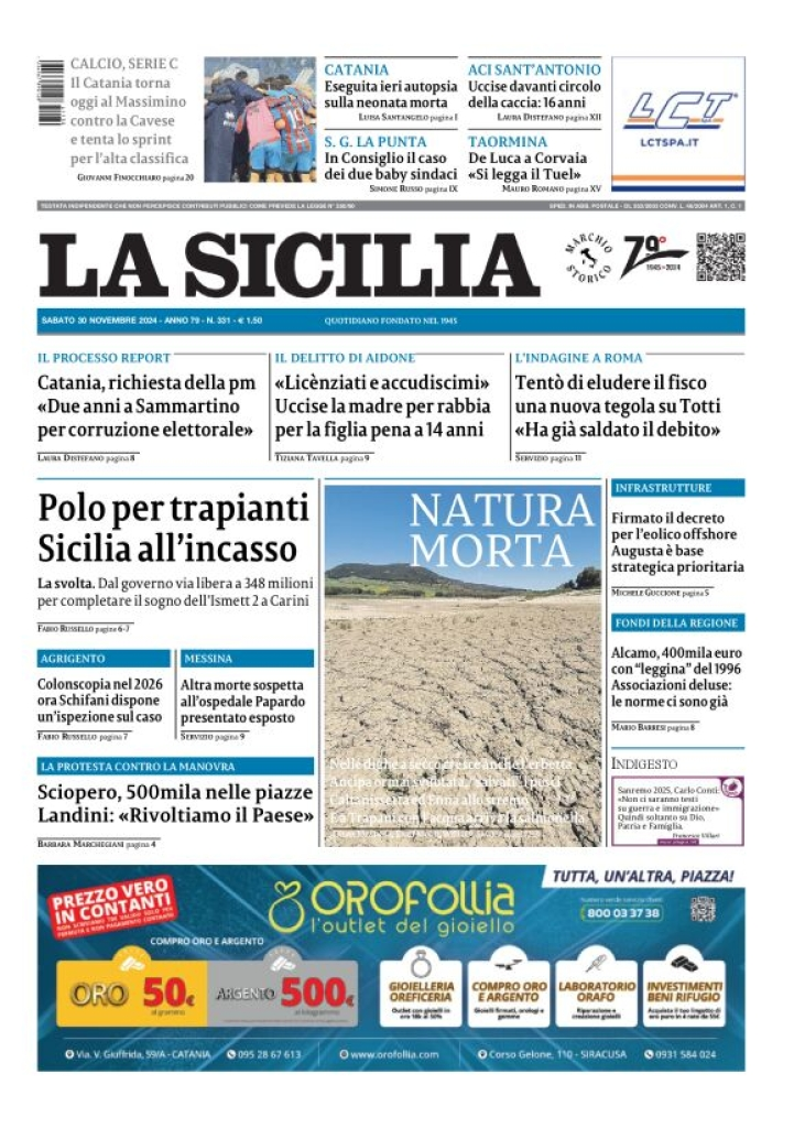 Prima-pagina-la-sicilia-edizione-palermo-di-oggi-30-11-2024