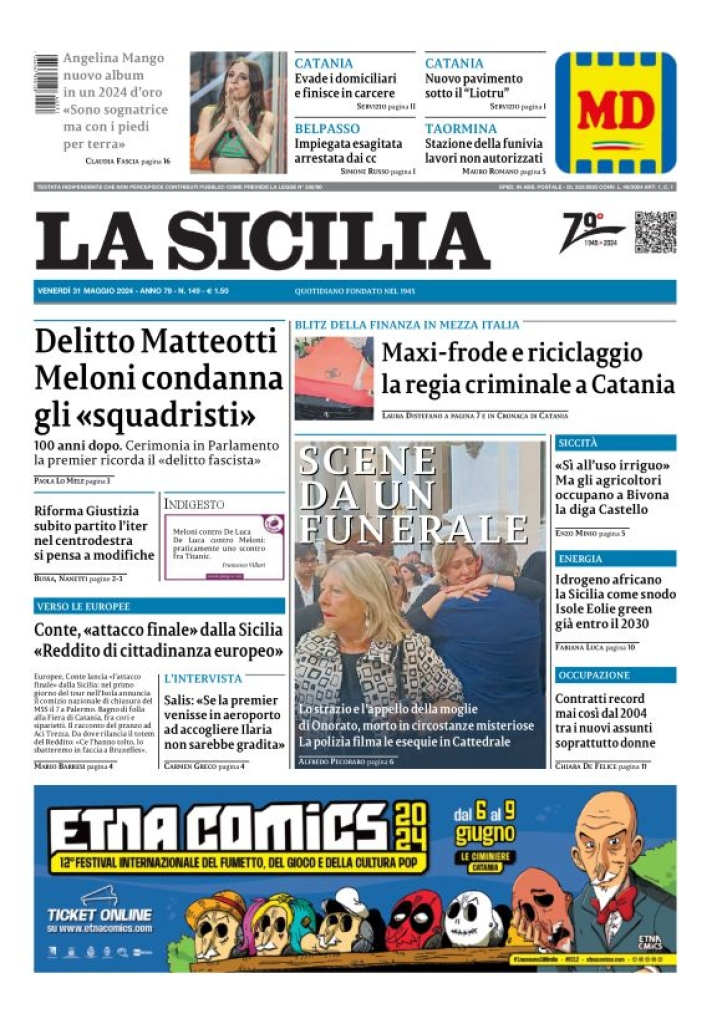 Prima-pagina-la-sicilia-edizione-palermo-di-oggi-31-05-2024