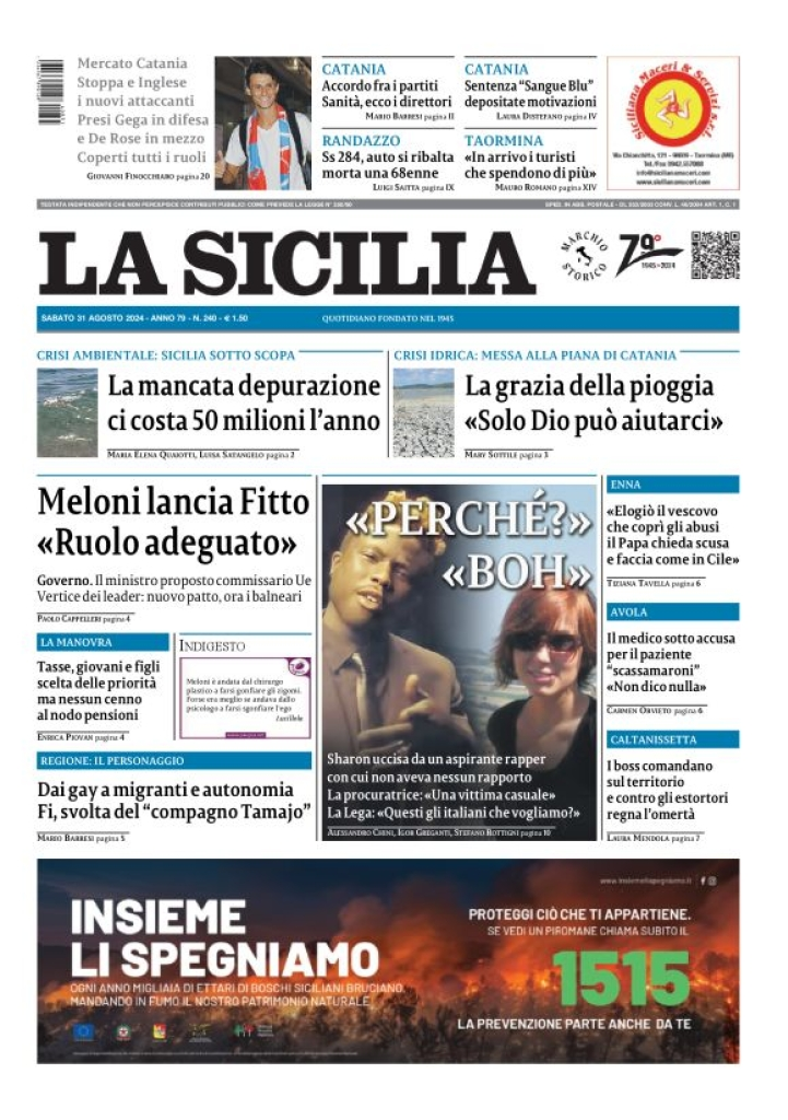 Prima-pagina-la-sicilia-edizione-palermo-di-oggi-31-08-2024