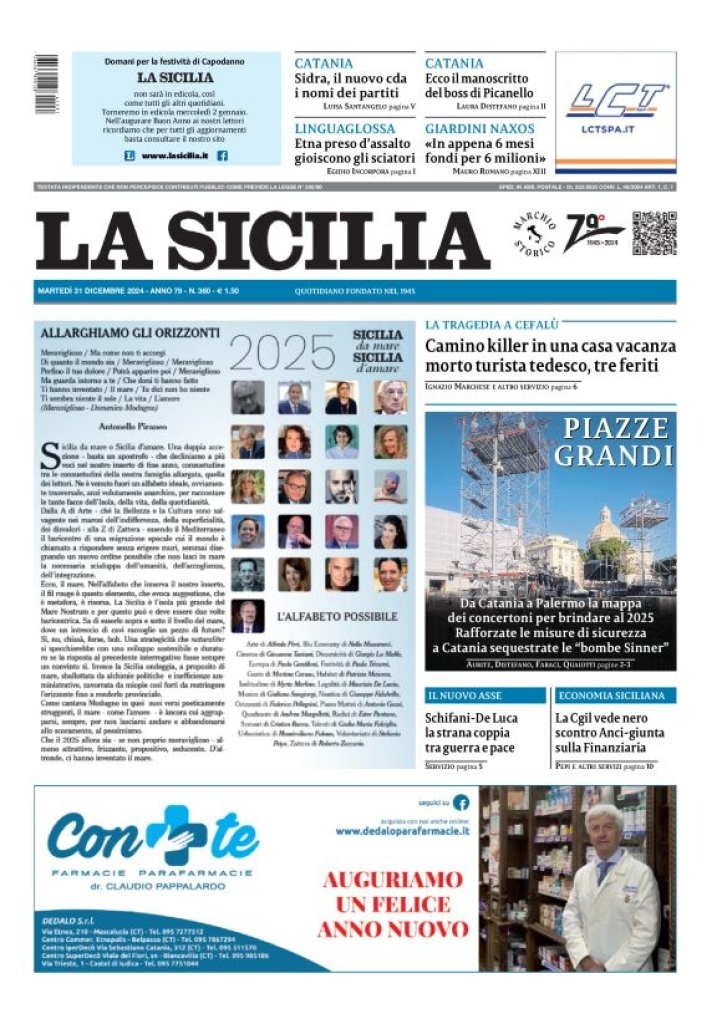 Prima-pagina-la-sicilia-edizione-palermo-di-oggi-31-12-2024