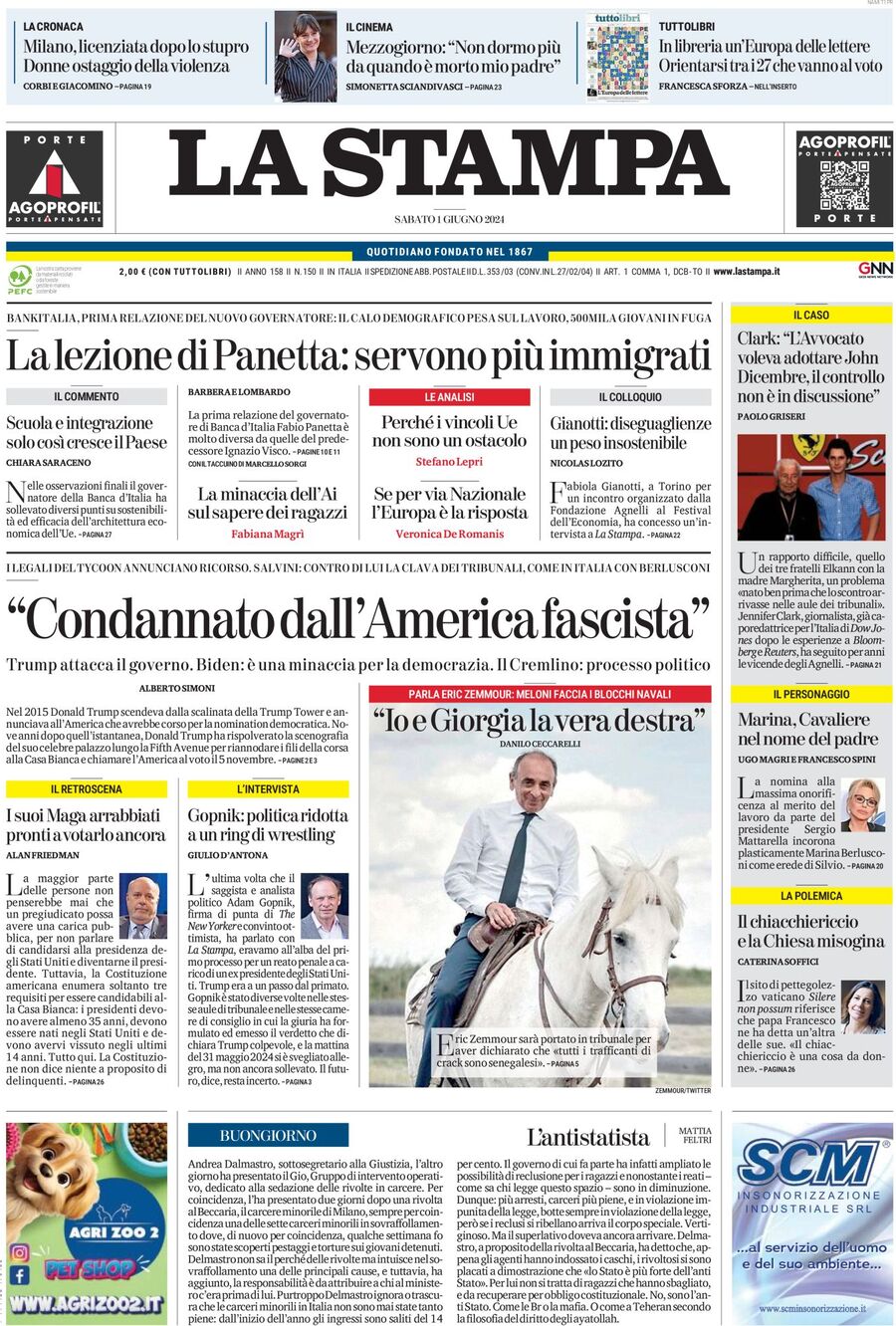 Prima-pagina-la-stampa-edizione-di-oggi-01-06-2024