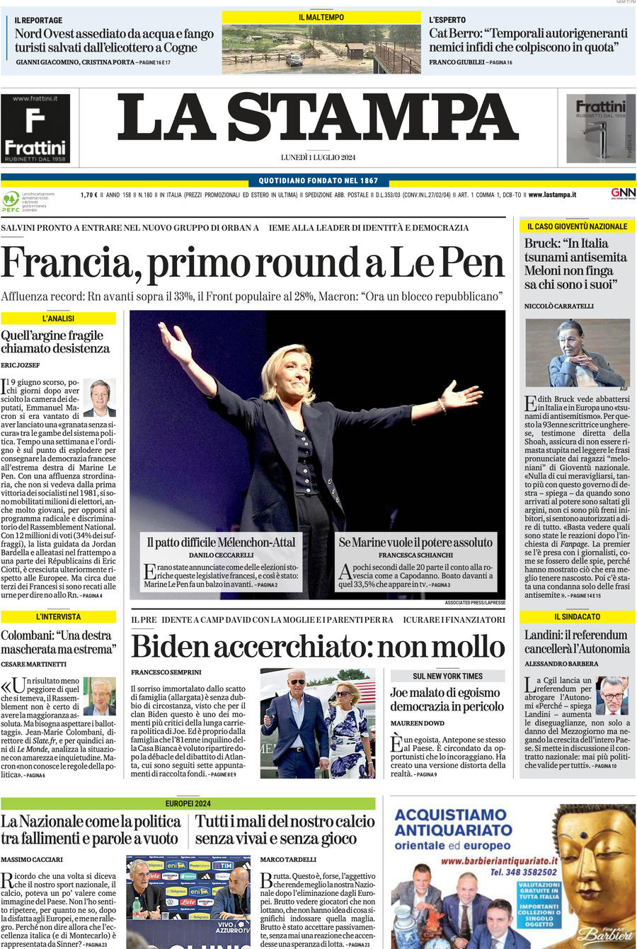 Prima-pagina-la-stampa-edizione-di-oggi-01-07-2024