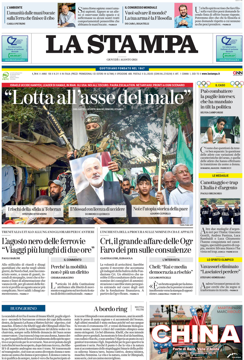 Prima-pagina-la-stampa-edizione-di-oggi-01-08-2024