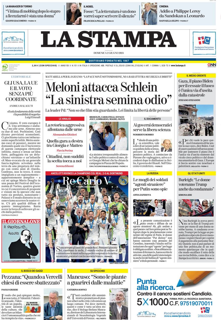 Prima-pagina-la-stampa-edizione-di-oggi-02-06-2024